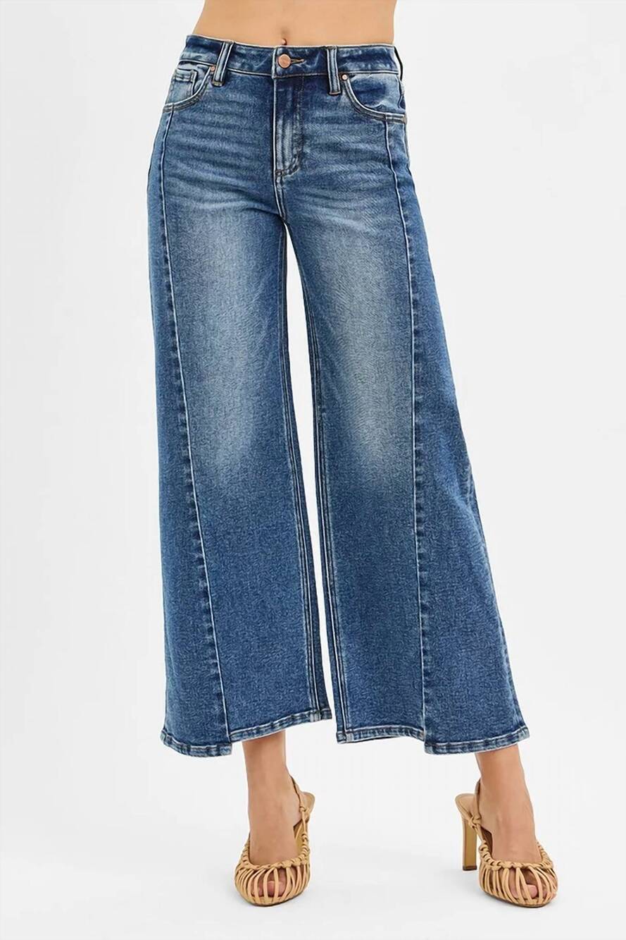 NEW RISEN high rise crop wide leg jeans in dark wash